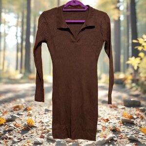 Brown Ribbed Stretch Knit Dress Size Medium